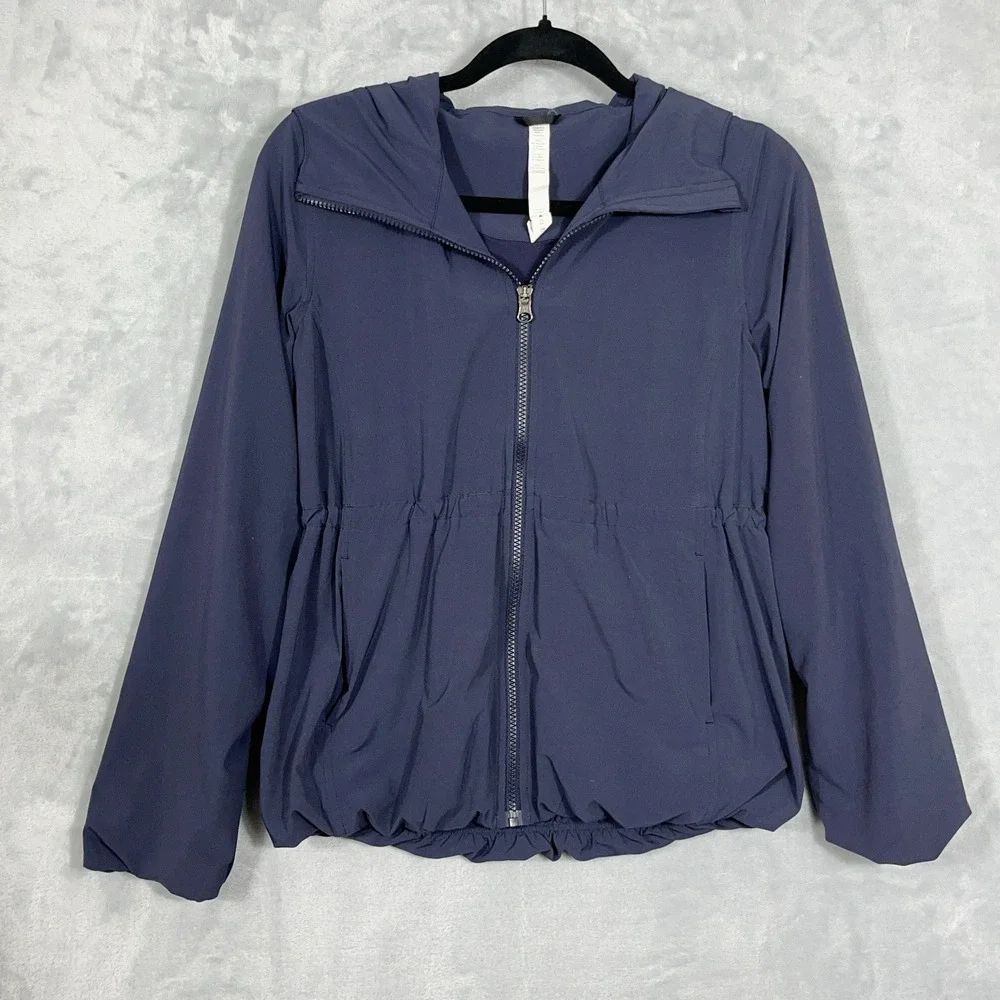 Lululemon Belle Jacket Women 2 Navy Hood Bubble Full Zip Stretch Running Outdoor